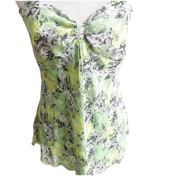 JKLA California Women’s Y2K Tank Chiffon Size Large Green White Sweetheart Neck - Picture 4 of 14